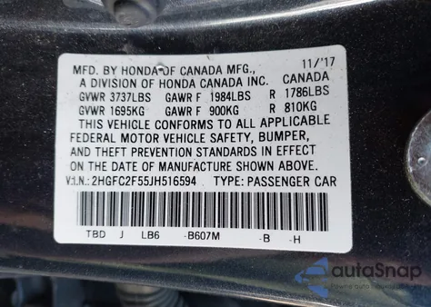 2018 Honda Civic Lx from USA, damaged, VIN 2HGFC2F55JH516594